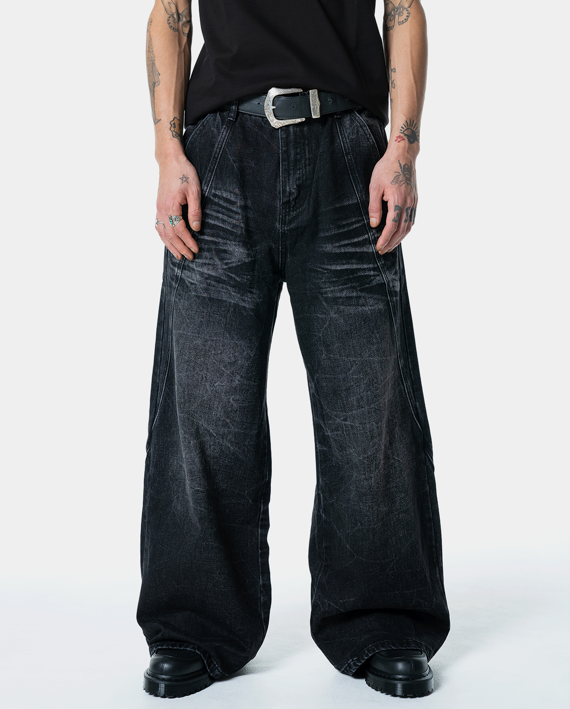 Menes black clouded wide-leg jeans