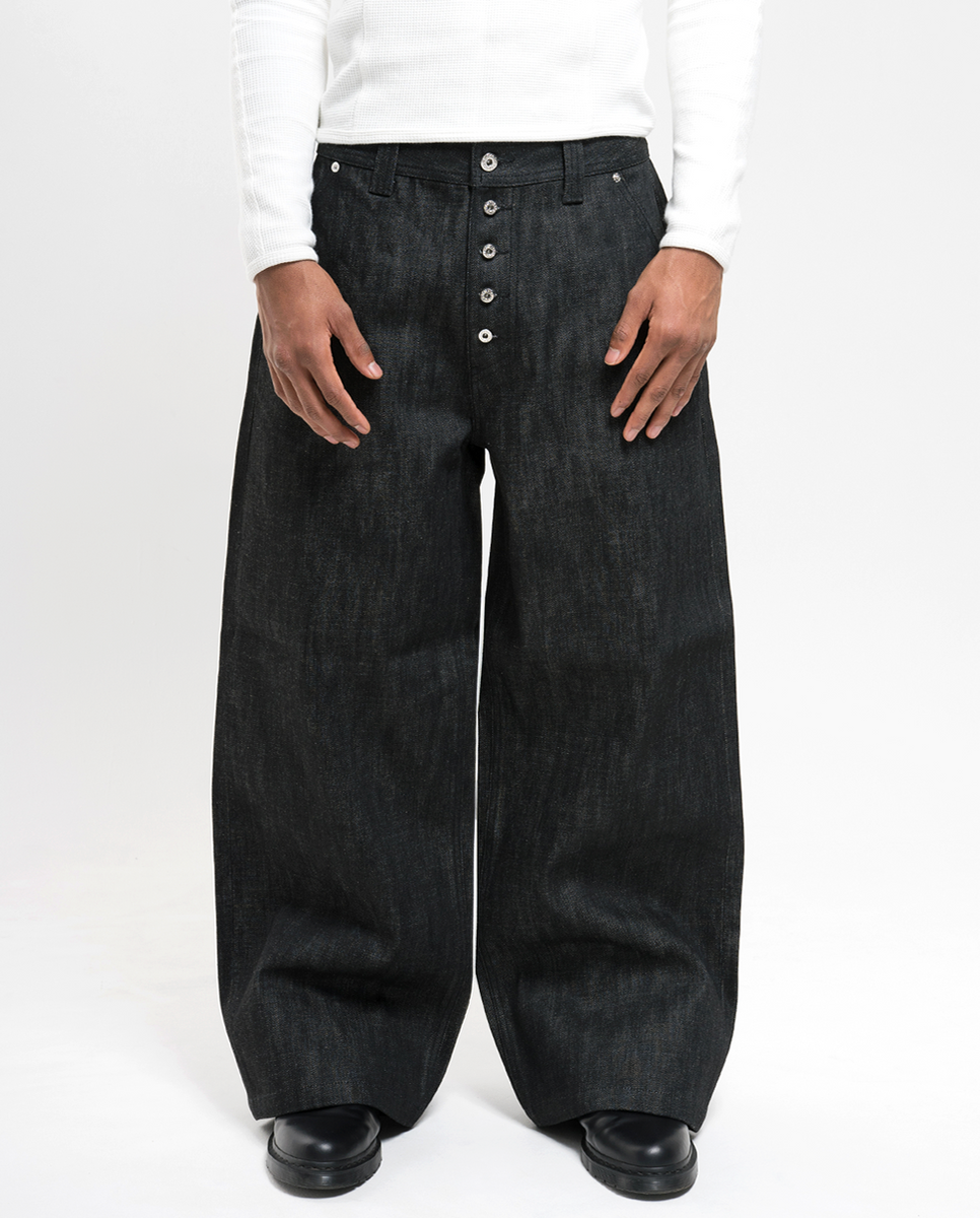 15oz Raw Selvedge Loose Fit Jeans 黒 MENES Raw Selvedge Loose Fit Jeans - Black