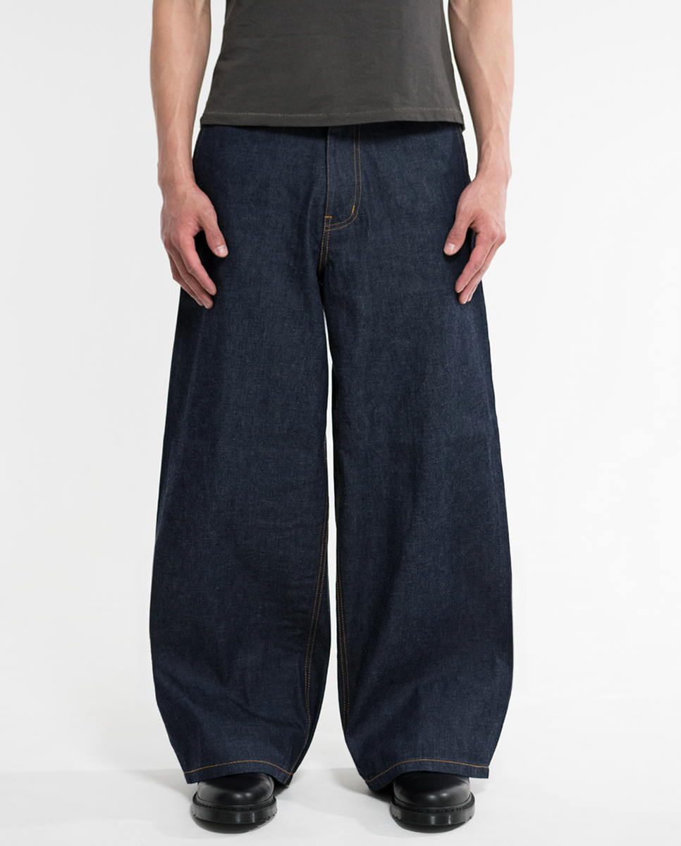 menes okayama 岡山　デニム　リジッド MENES Okayama Selvedge Baggy Denim Slacks - Indigo