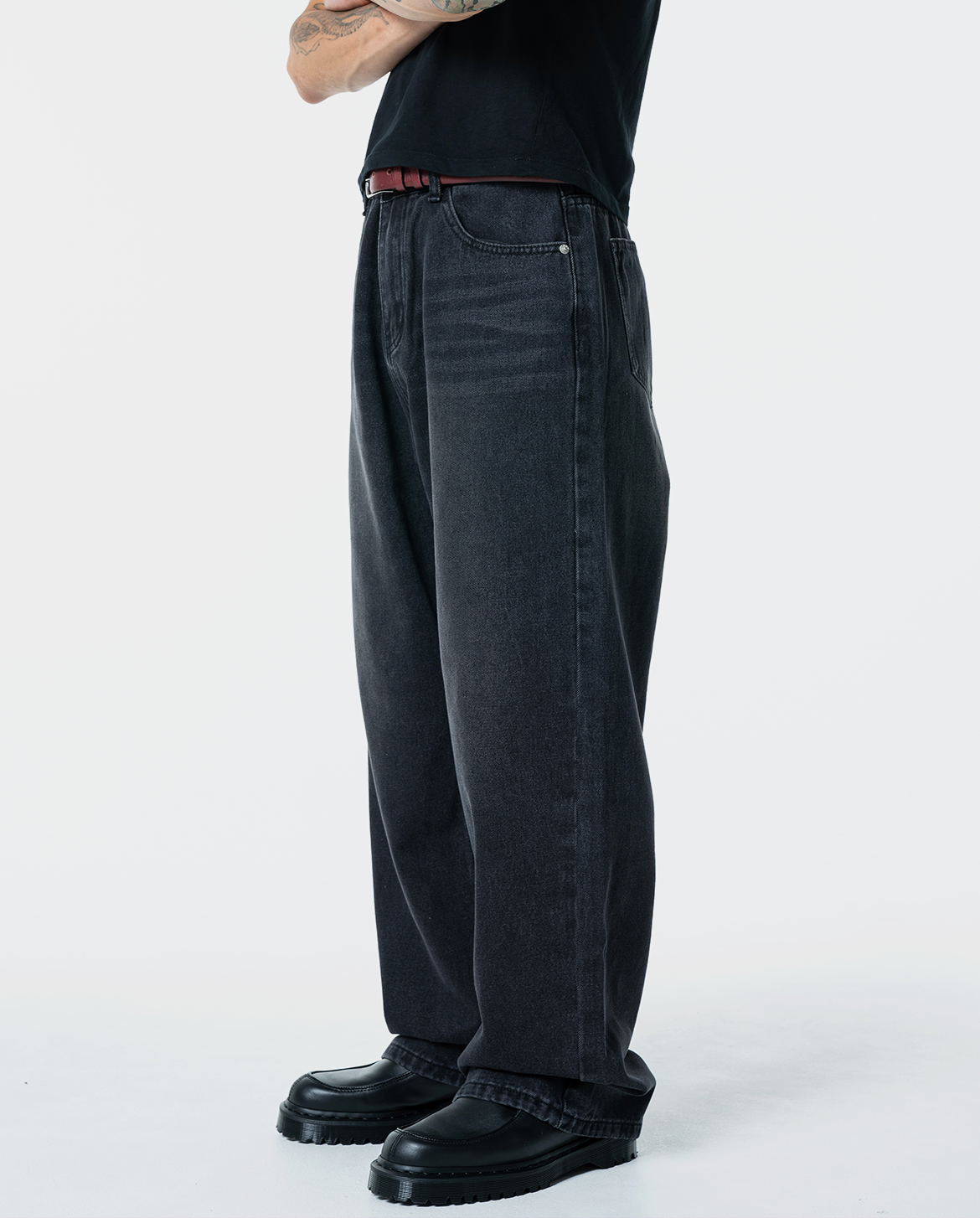 MENES Basic Wide Black Denim Pants MENES Basic Wide Black Denim Pants