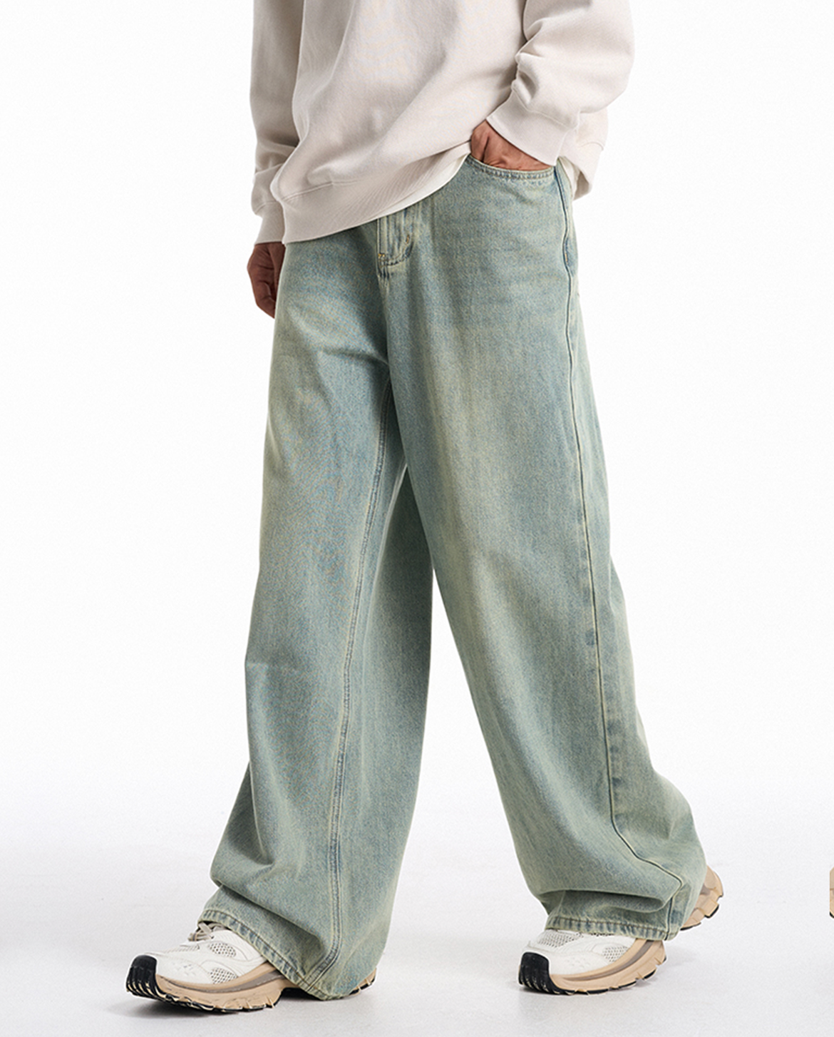MENES Sand Washed Baggy 淡白 Jeans メネス