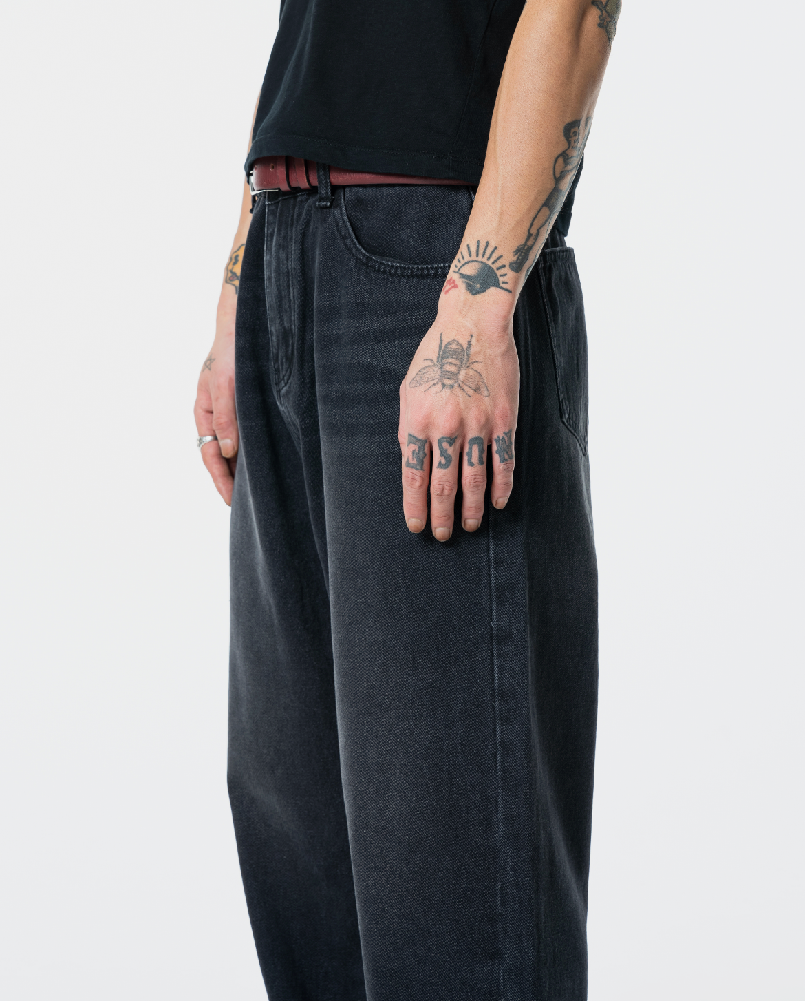 MENES Basic Wide Black Denim Pants MENES Basic Wide Black Denim Pants