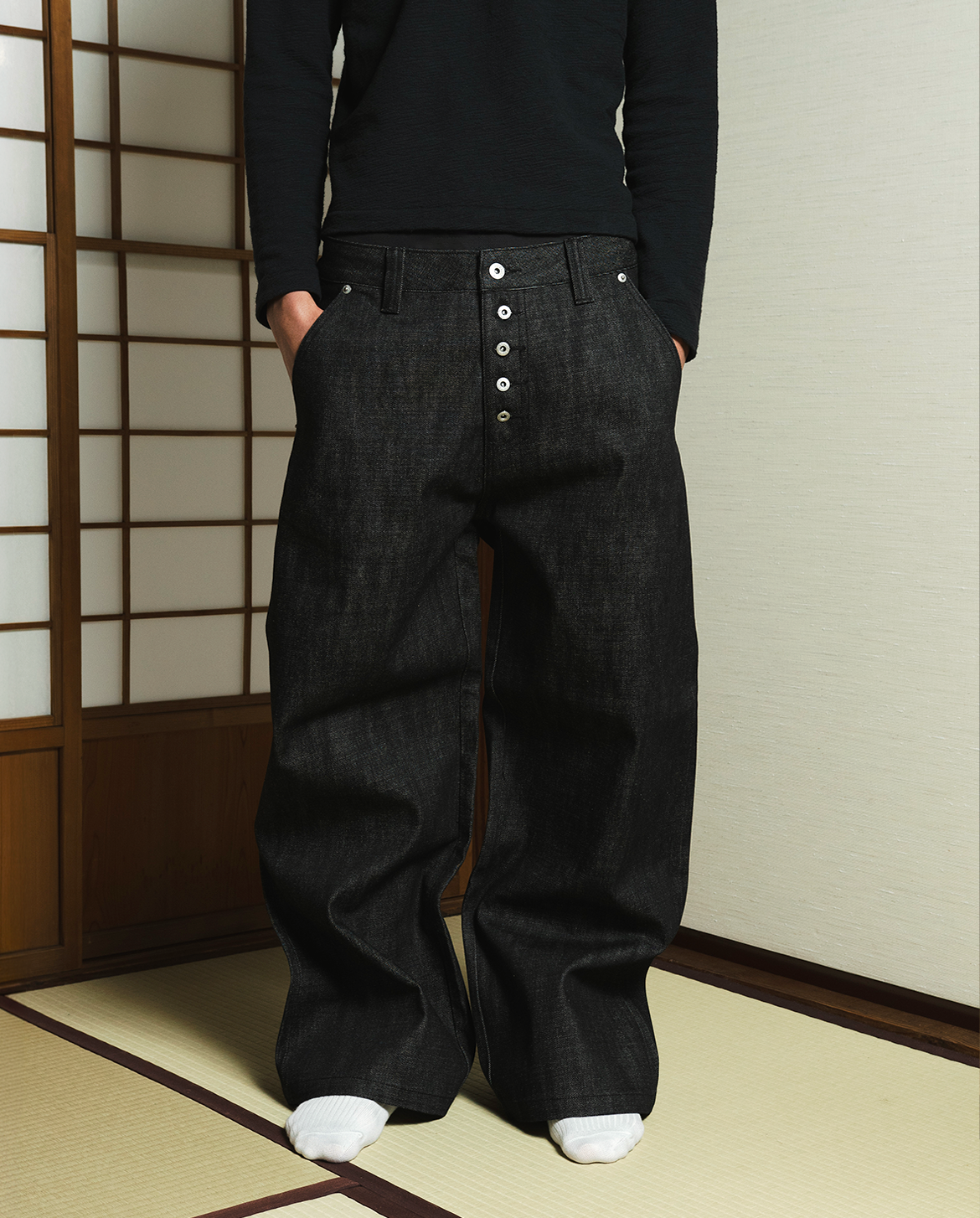 MENES Raw Selvedge Loose Fit Jeans - Black