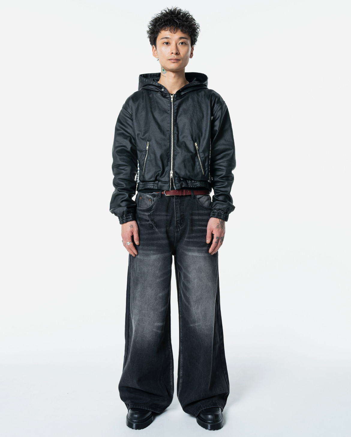menes JHYQ Dirty Mid Blue Baggy Jeans