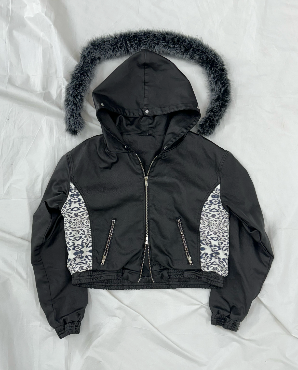 menes ファージャケット ダウンジャケット MENES Switching Leopard Waxed Fur Jacket