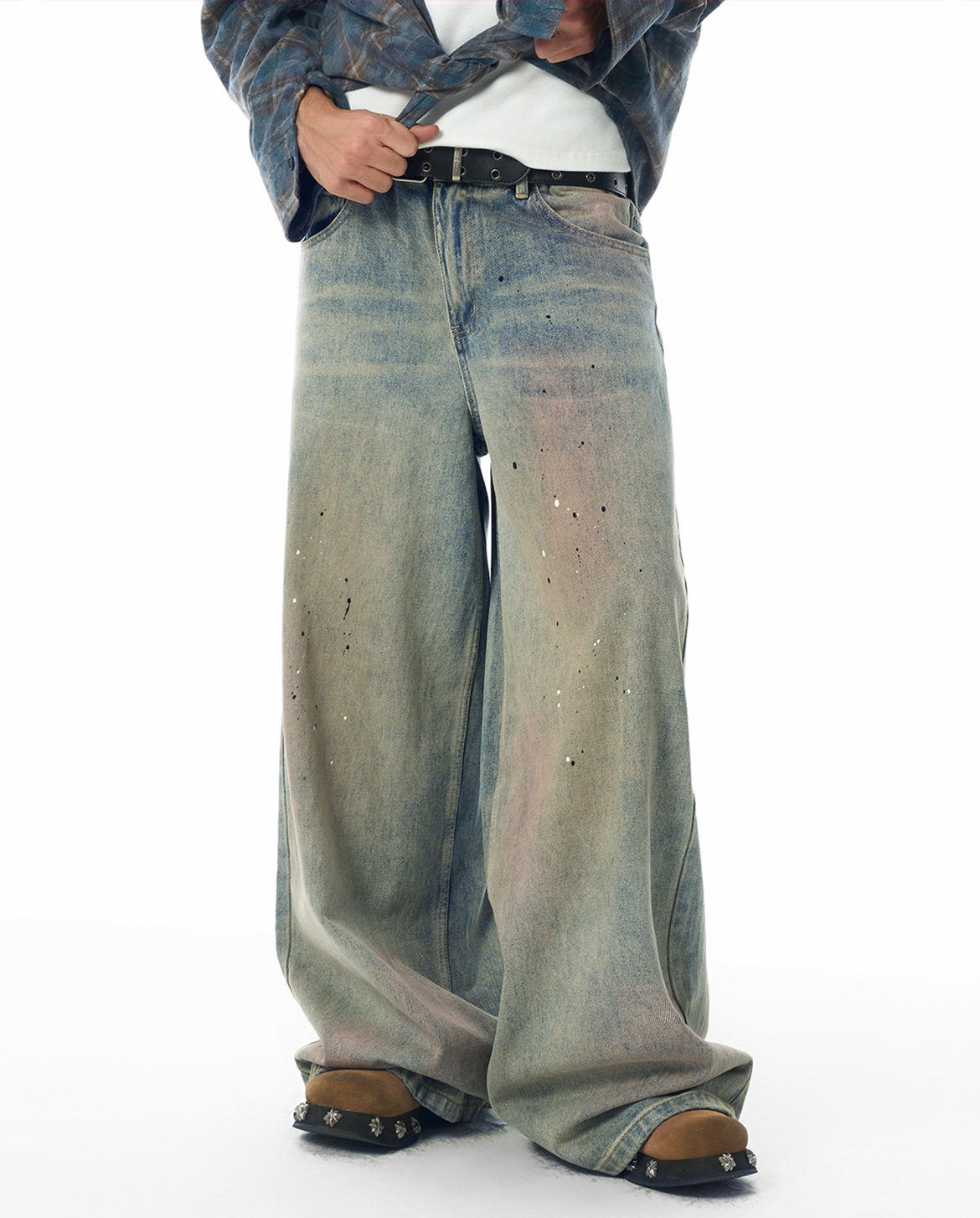 Menes Dirty Mid Blue Baggy Jeans Menes Dirty Mid Blue Baggy Jeans