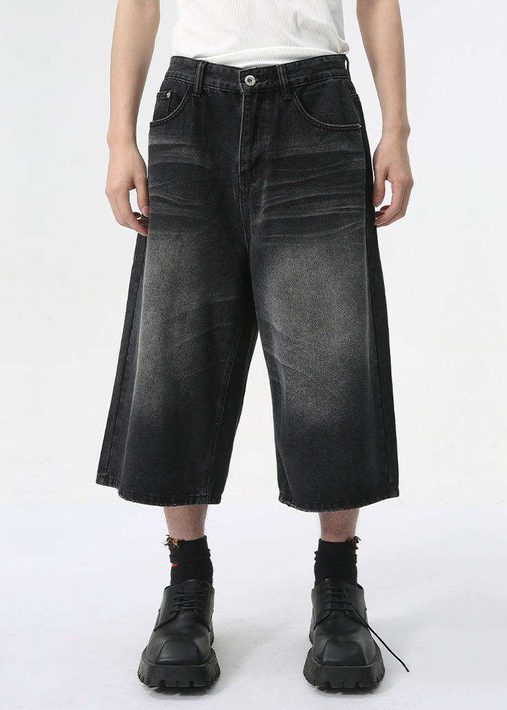 MENES Black Wide Washed Jorts