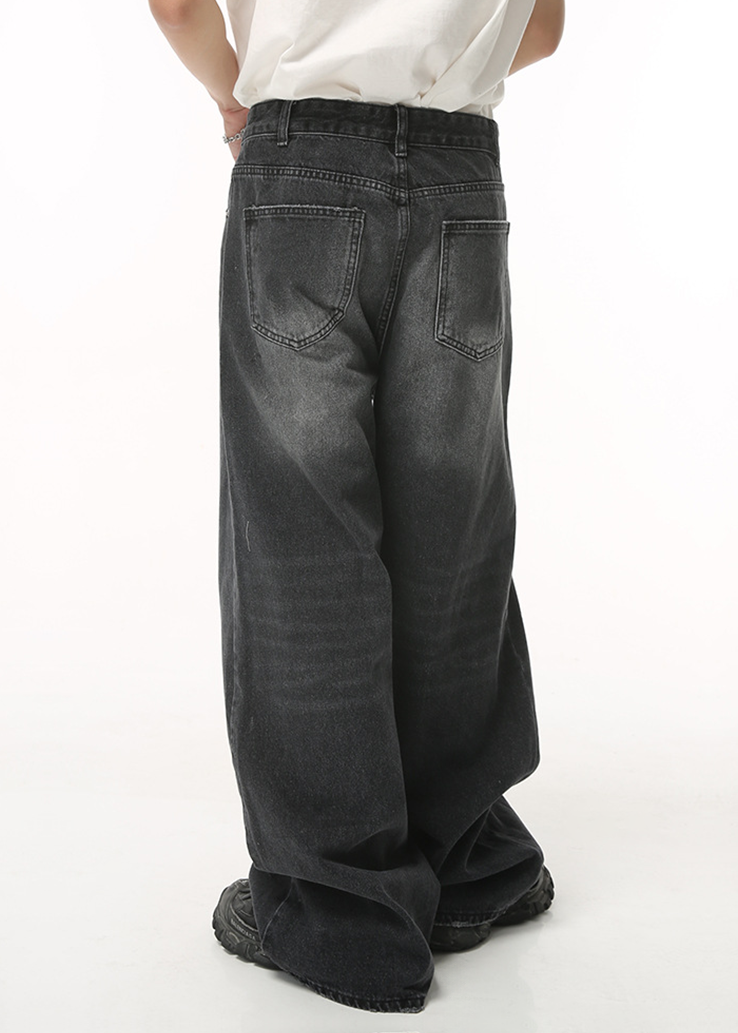 MENES Black Clouded Wide-leg Jeans